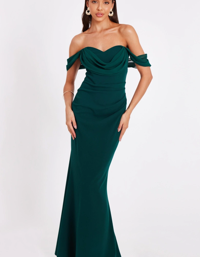 Green Chiffon Bardot Maxi Dress