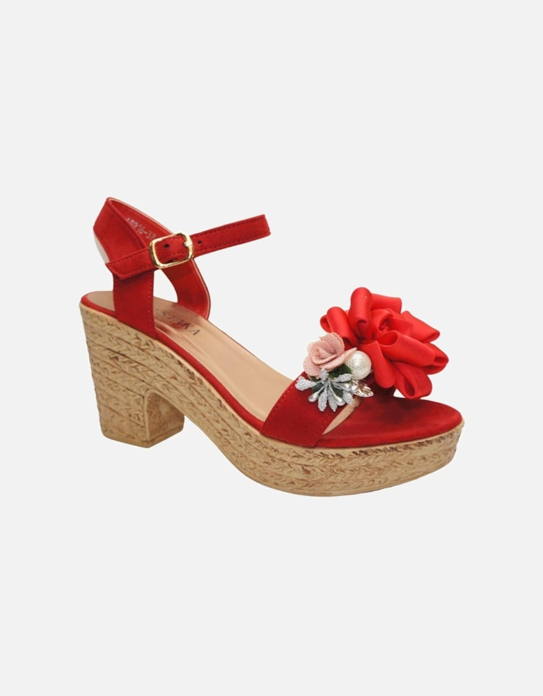 Floral and Pearl Espadrille Style Platform Wedge Party Sandals