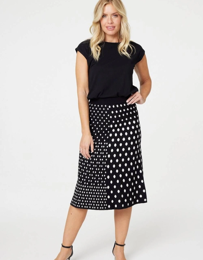 Polka Dot A-Line Knit Skirt