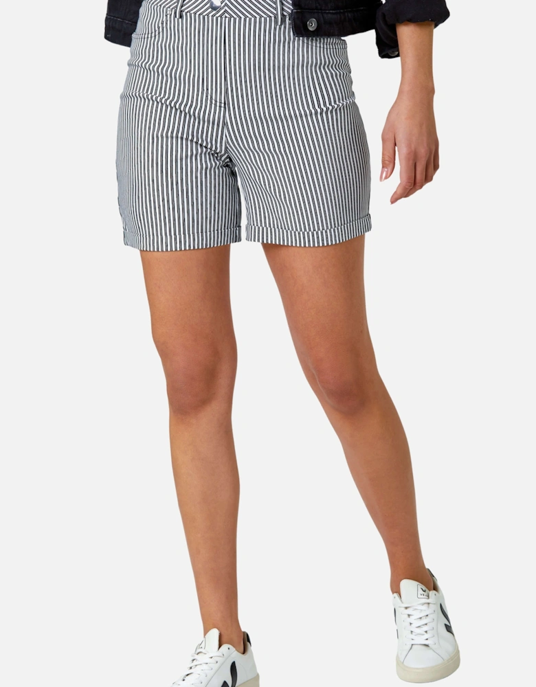 Stripe Turn Up Elastic Waist Stretch Shorts