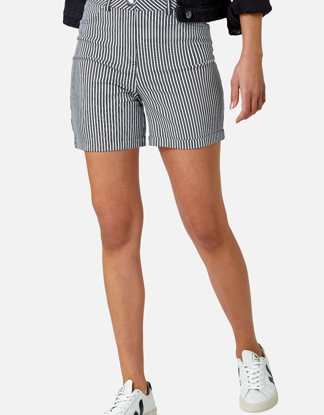 Stripe Turn Up Elastic Waist Stretch Shorts, 2 of 1