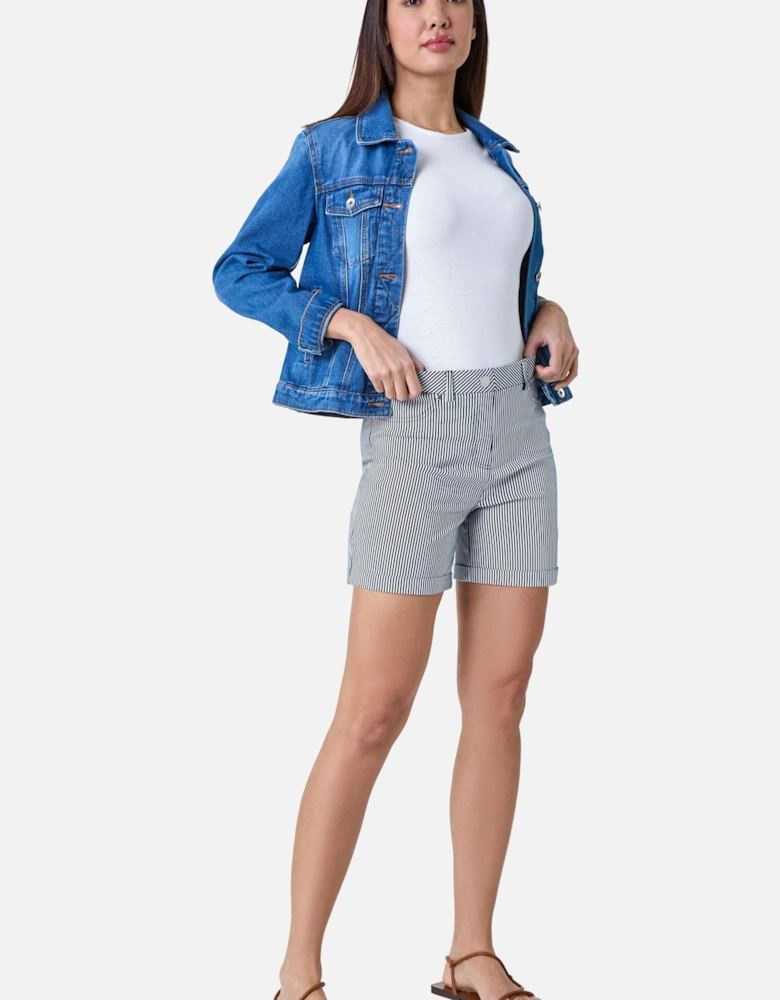 Stripe Turn Up Elastic Waist Stretch Shorts