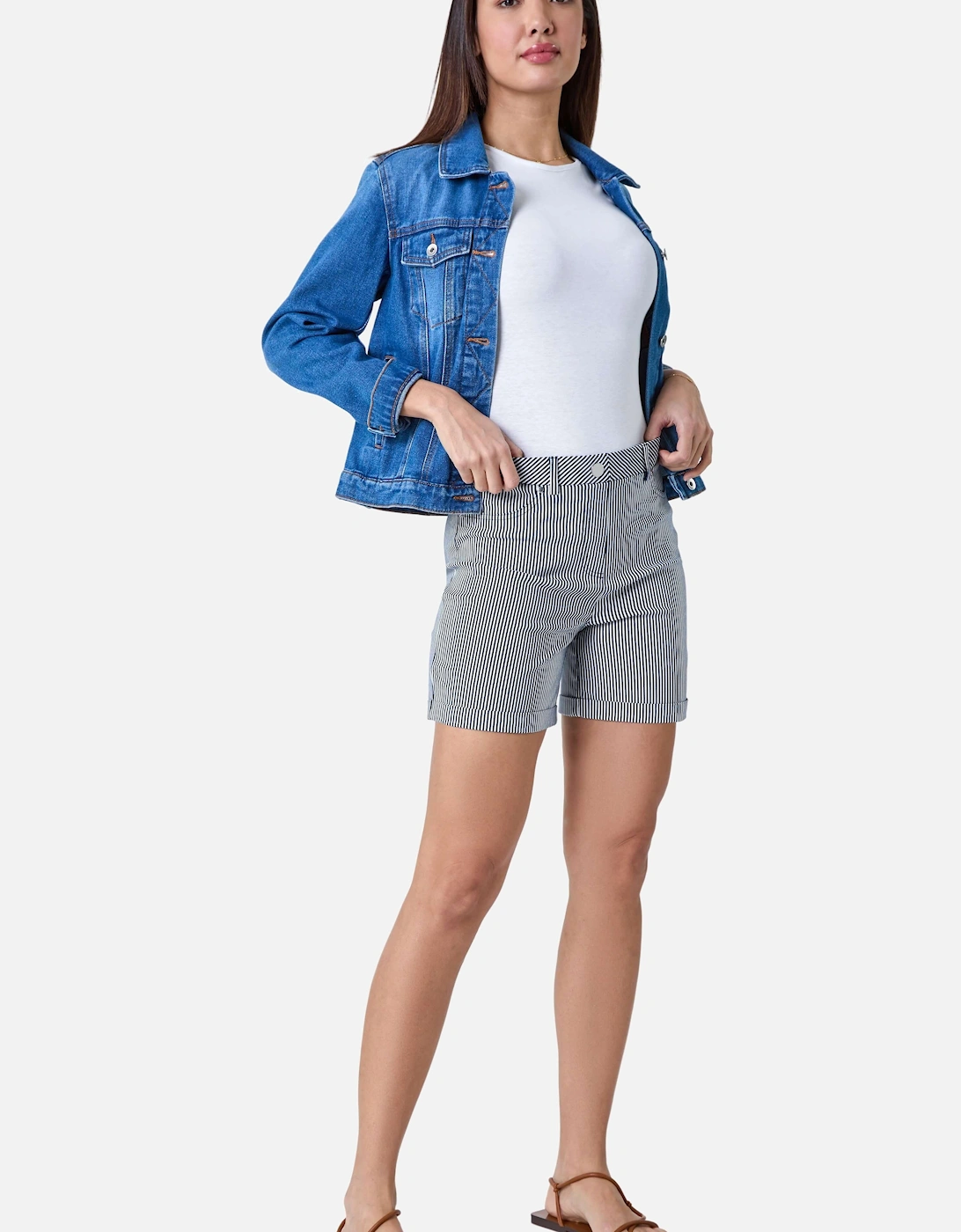 Stripe Turn Up Elastic Waist Stretch Shorts, 2 of 1