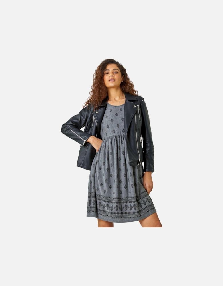 Paisley Border Print Stretch Dress