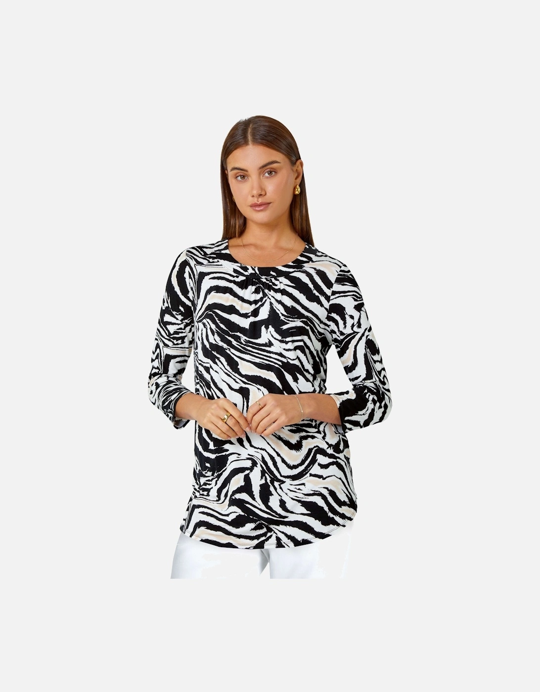 Animal Print Pleated Stretch Top, 2 of 1