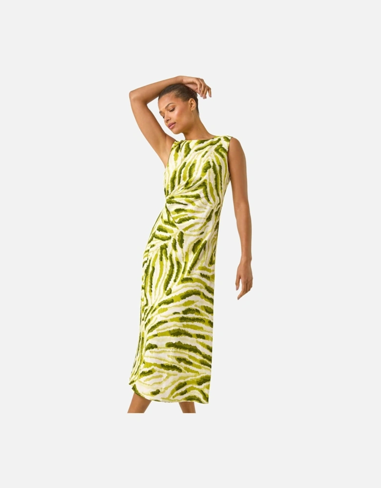 Abstract Side Pleat Midi Dress