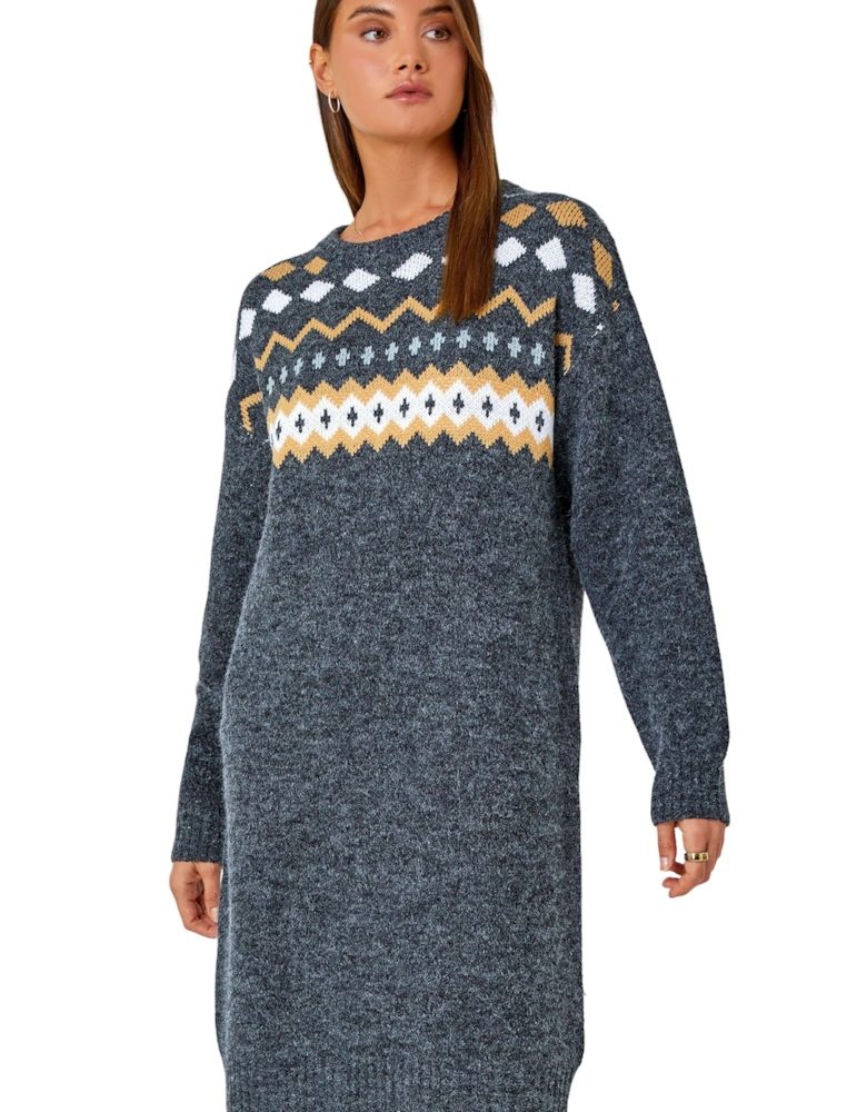 Nordic Print Knitted Jumper Dress