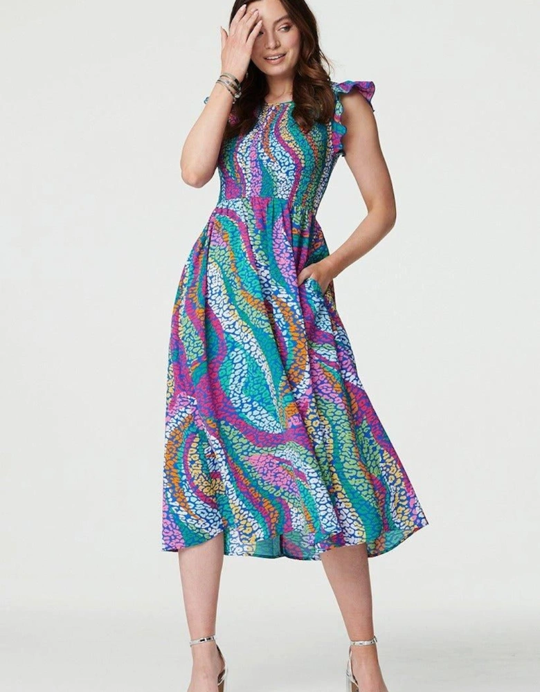 Animal Print Cap Sleeve Midi Dress