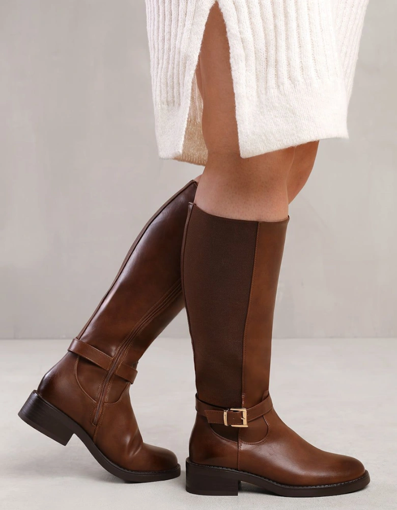'Bode' Stretch Wide Calf Knee High Boots With Buckle Detail