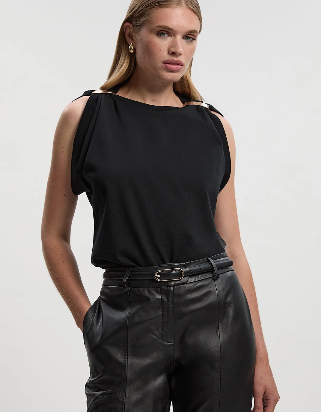 Cotton Trim Detail Short Sleeve Ruched Tshirt, 2 of 1