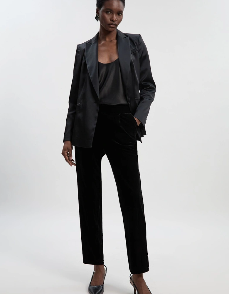 Tailored Velvet High Waist Slim Leg Trouser
