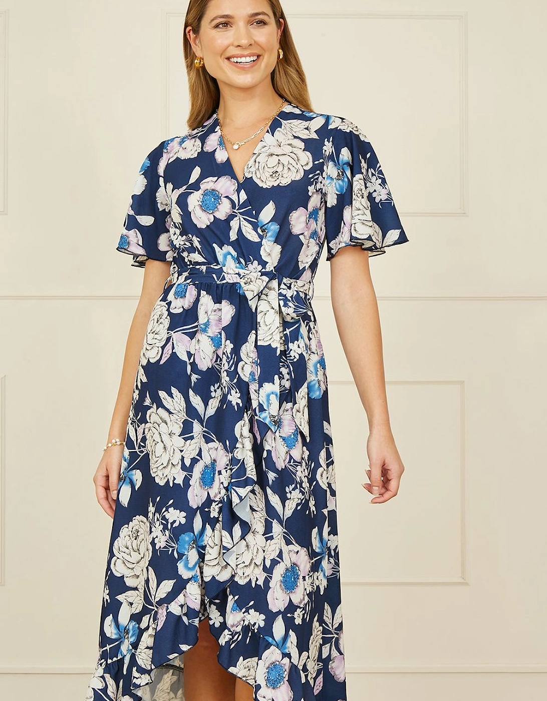 Navy Floral Midi Wrap Dress, 2 of 1