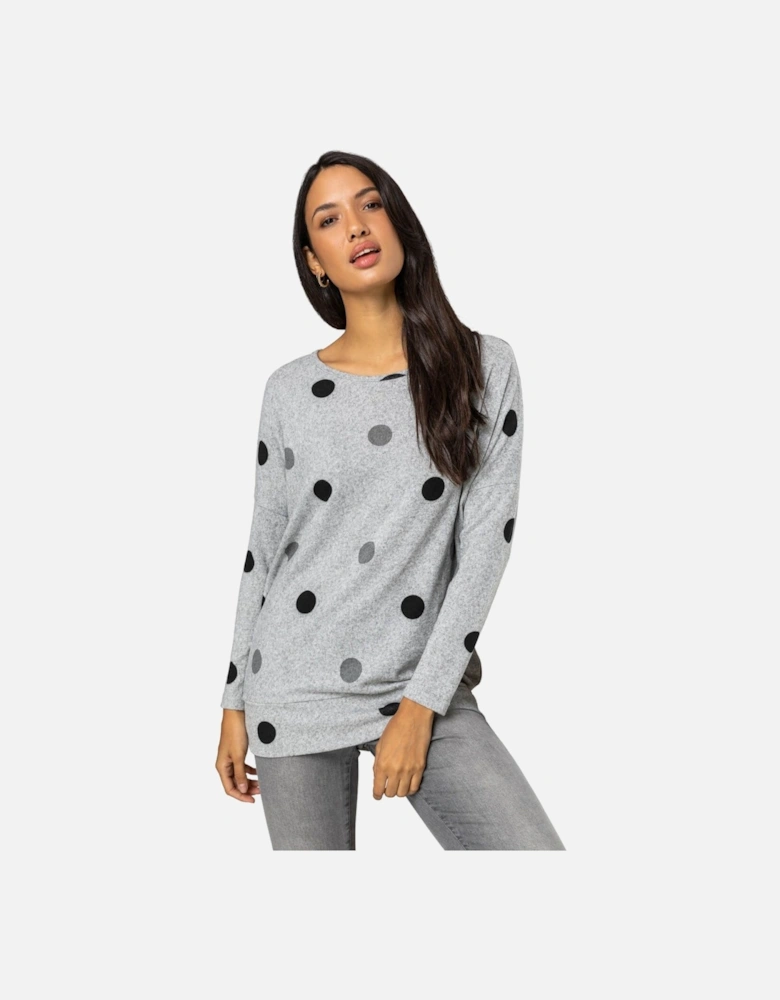 Round Neck Polka Dot Print Long Sleeve Top