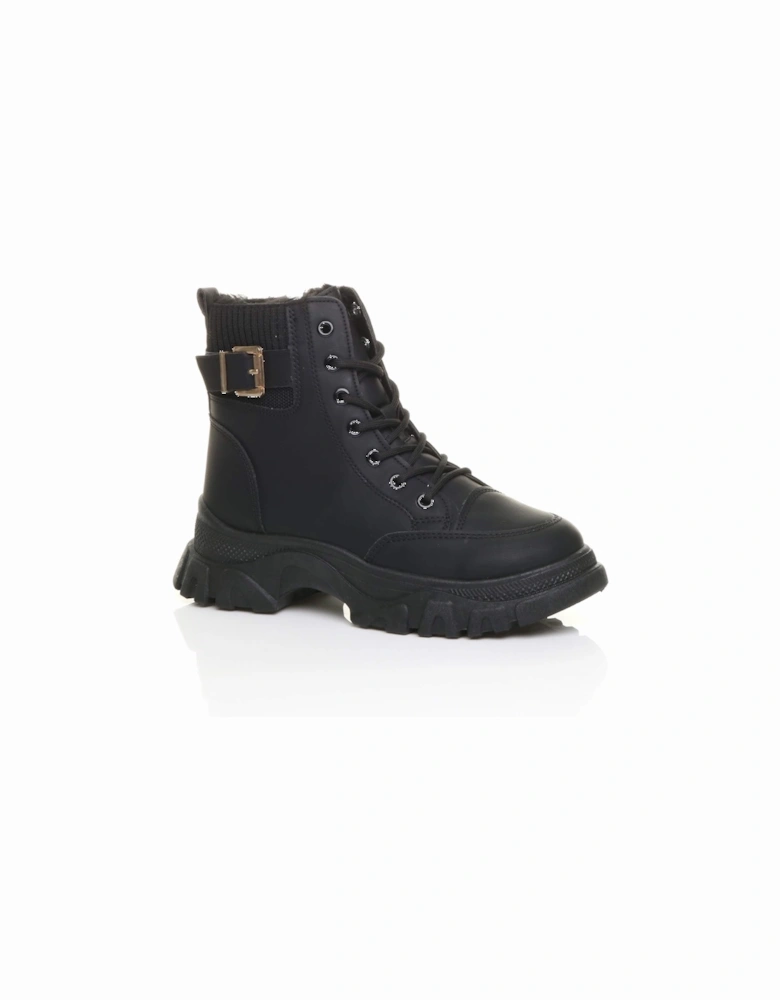Low  Heel Chunky Flatform  Ankle Boots