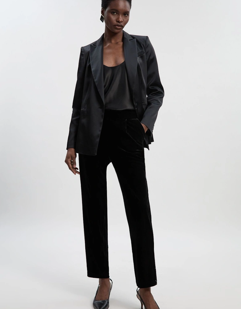 Petite Tailored Velvet High Waist Slim Leg Trouser