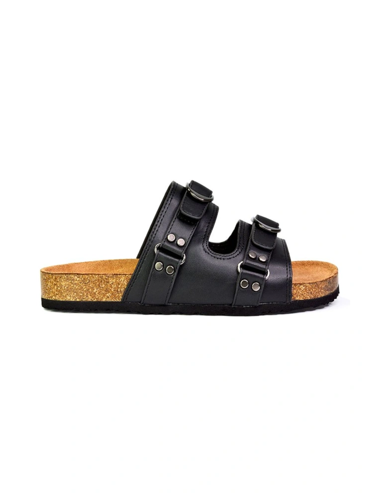 'Evan' Strappy Slip On  Buckle Flat Sandal Sliders
