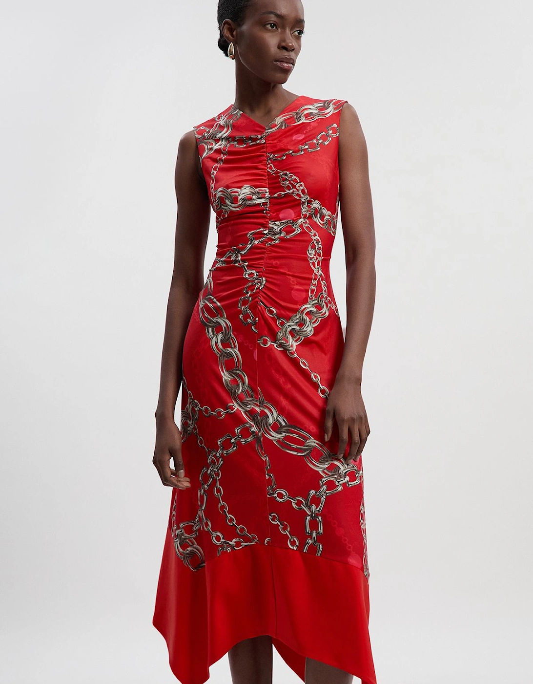 Chain Print Crepe Hanky Hem Midi Dress, 2 of 1