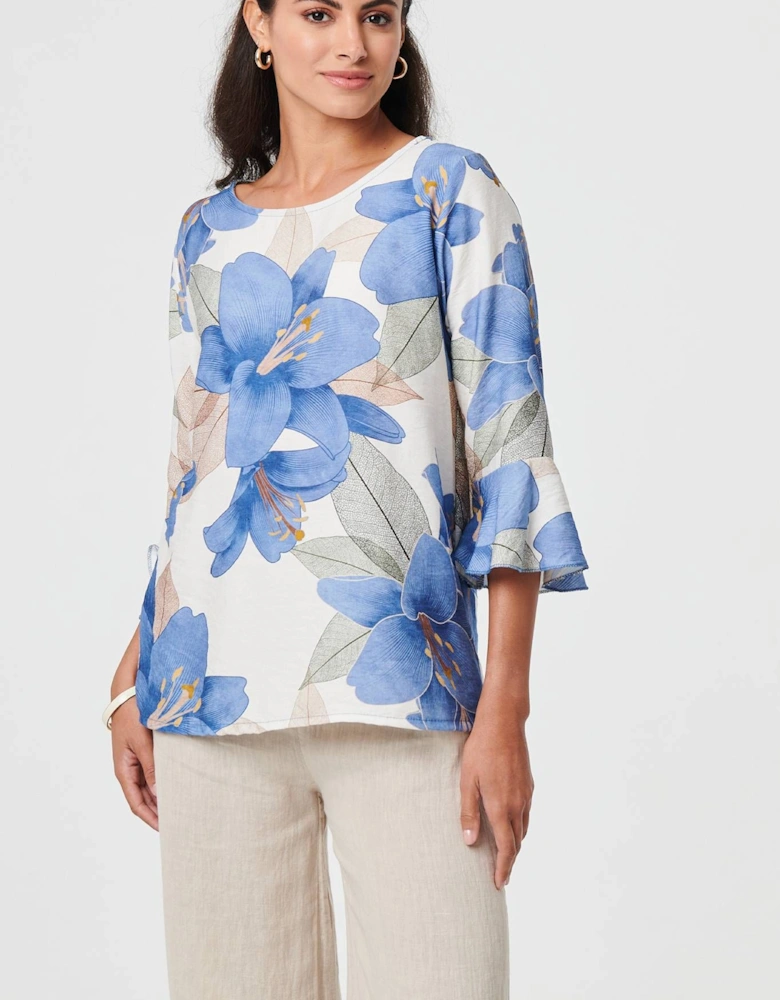 Floral 3/4 Flared Sleeve Relaxed Blouse