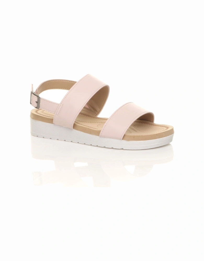 Low Wedge Heel Strappy Faux Leather Flatforms
