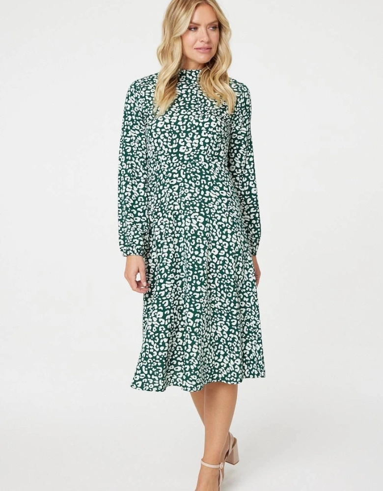 Leopard Print High Neck Tea Dress