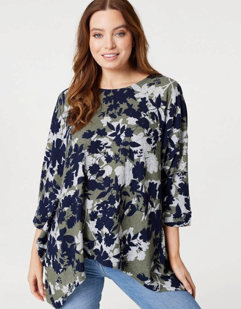 Leaf Print Oversized Blouse Top