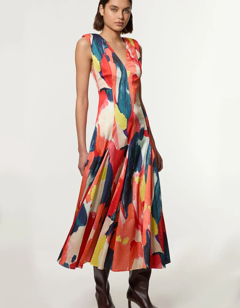 Petite Satin Print V Neck Woven Maxi Dress