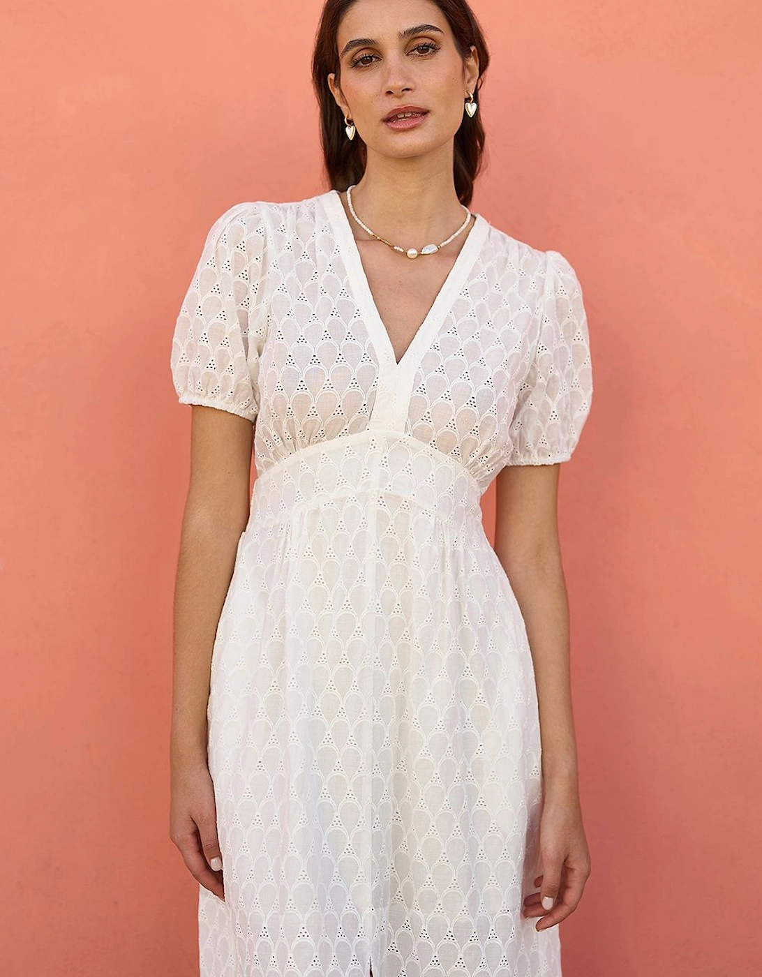 White Broderie Anglaise Midi Dress With Split Hemline, 2 of 1