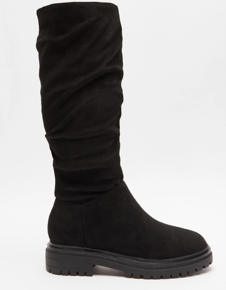 Black Faux Suede Ruched Boots