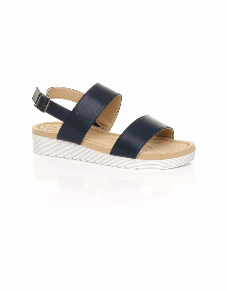 Low Wedge Heel Strappy Faux Leather Flatforms