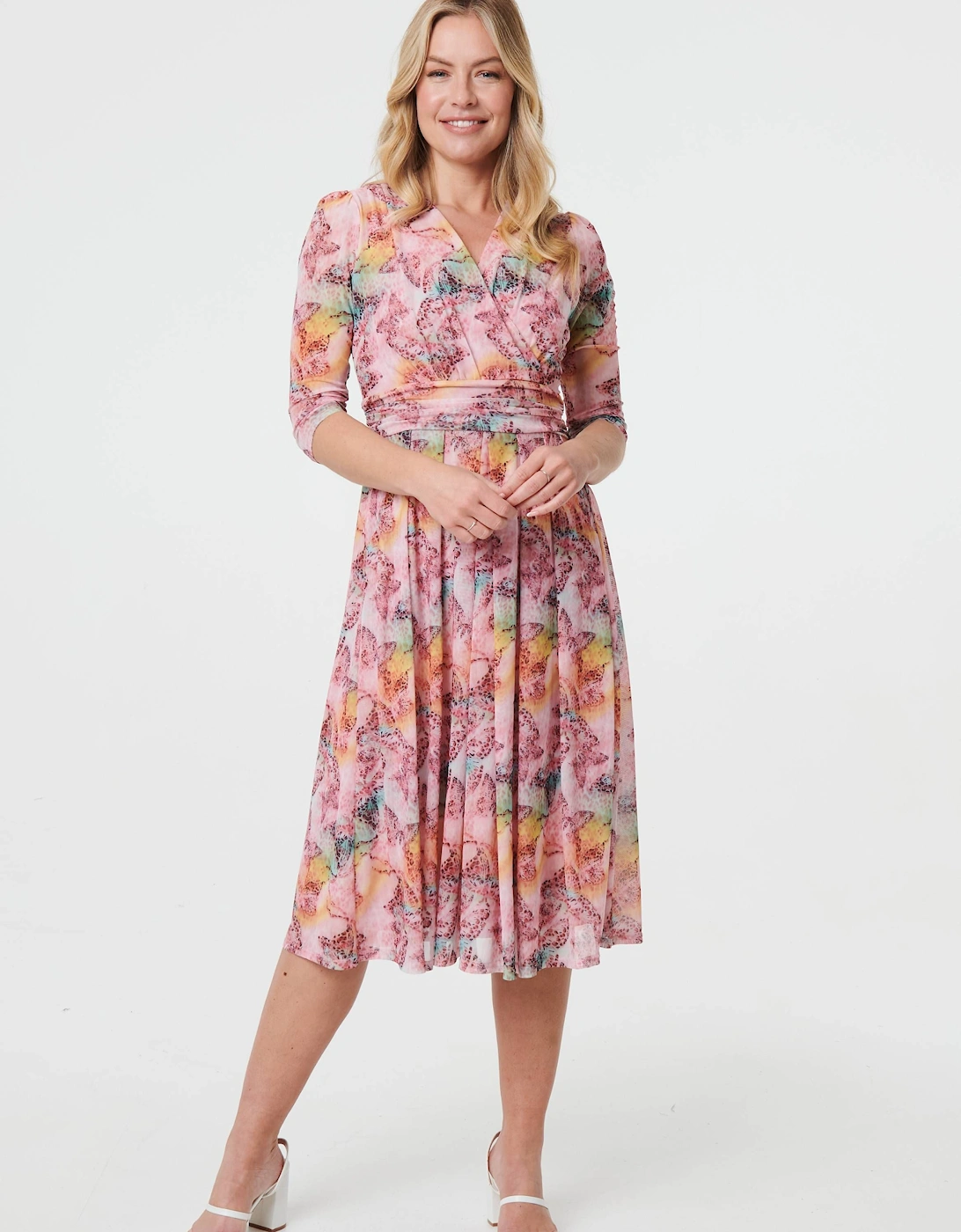 Printed 3/4 Sleeve Wrap Midi Dress, 2 of 1