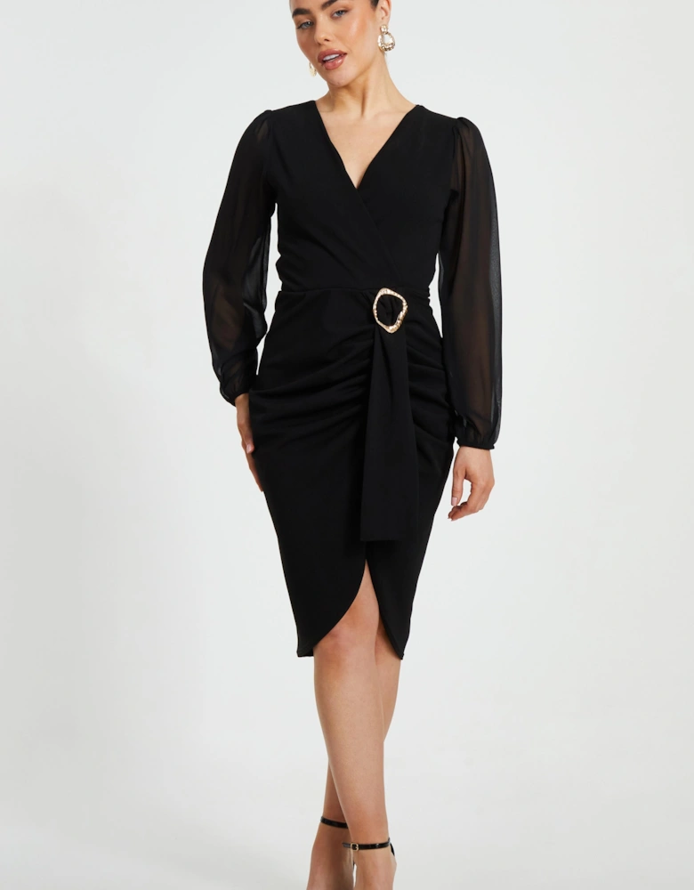 Black Petite Buckle Midi Dress