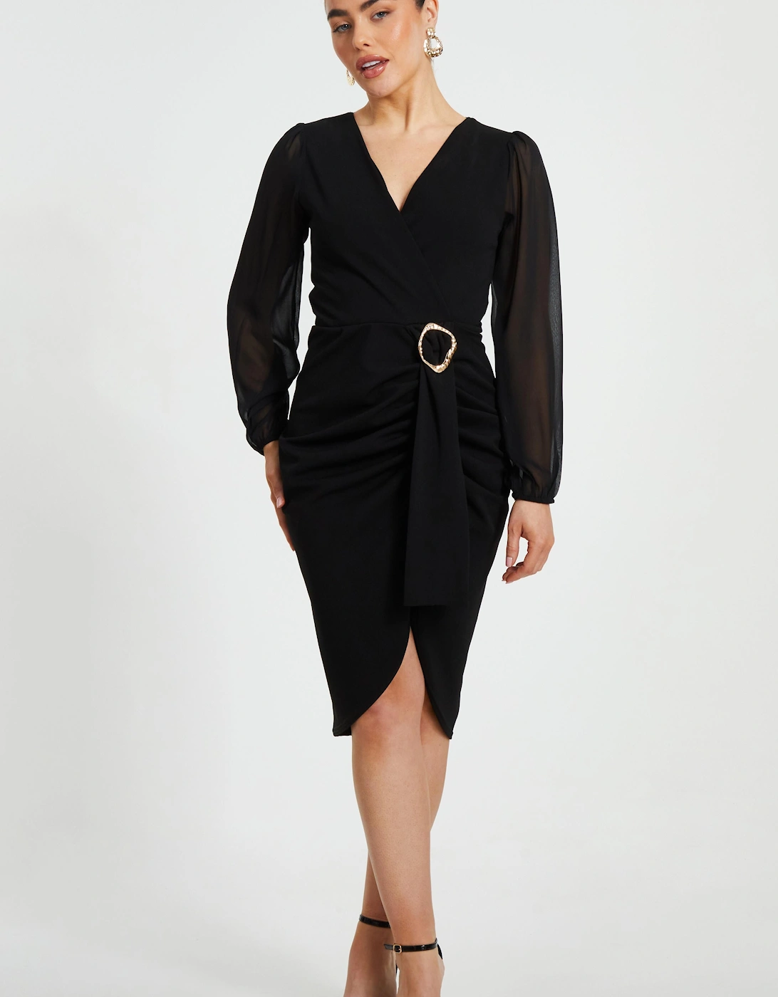 Black Petite Buckle Midi Dress, 2 of 1