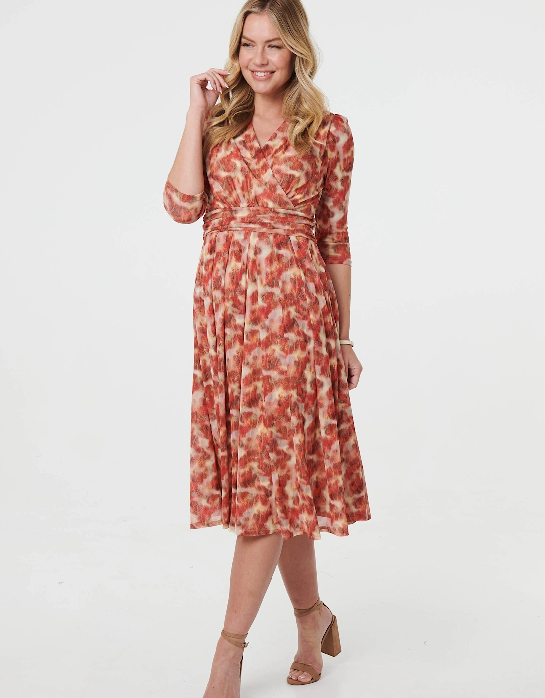 Printed 3/4 Sleeve Midi Faux Wrap Dress, 2 of 1