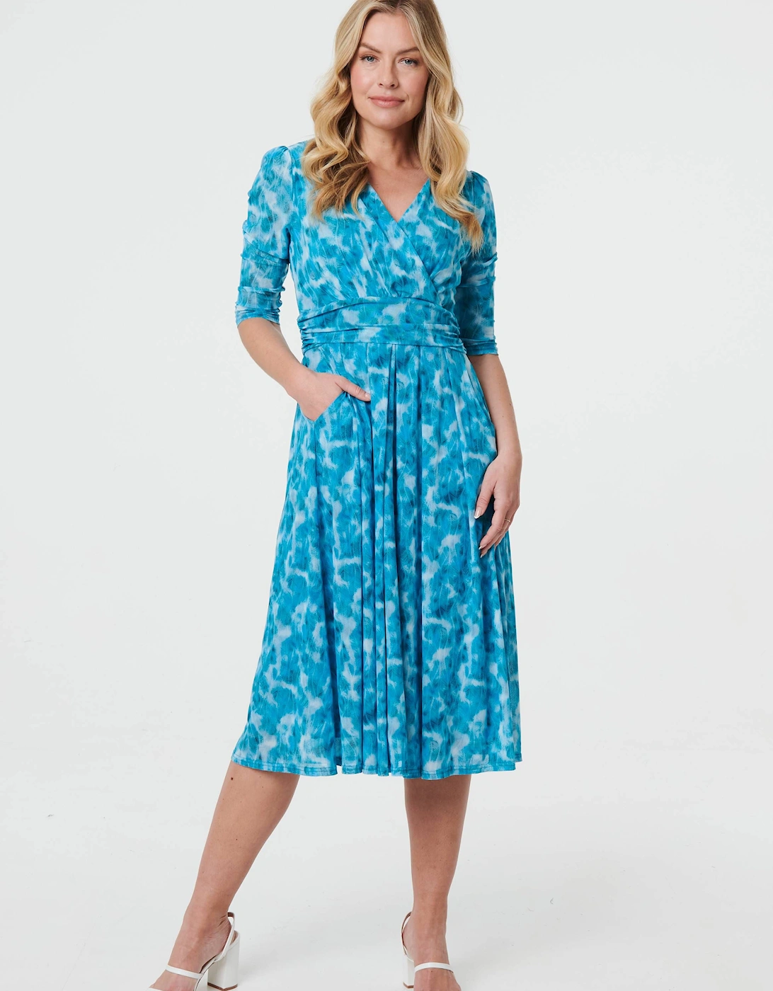 Printed 3/4 Sleeve Midi Faux Wrap Dress, 2 of 1