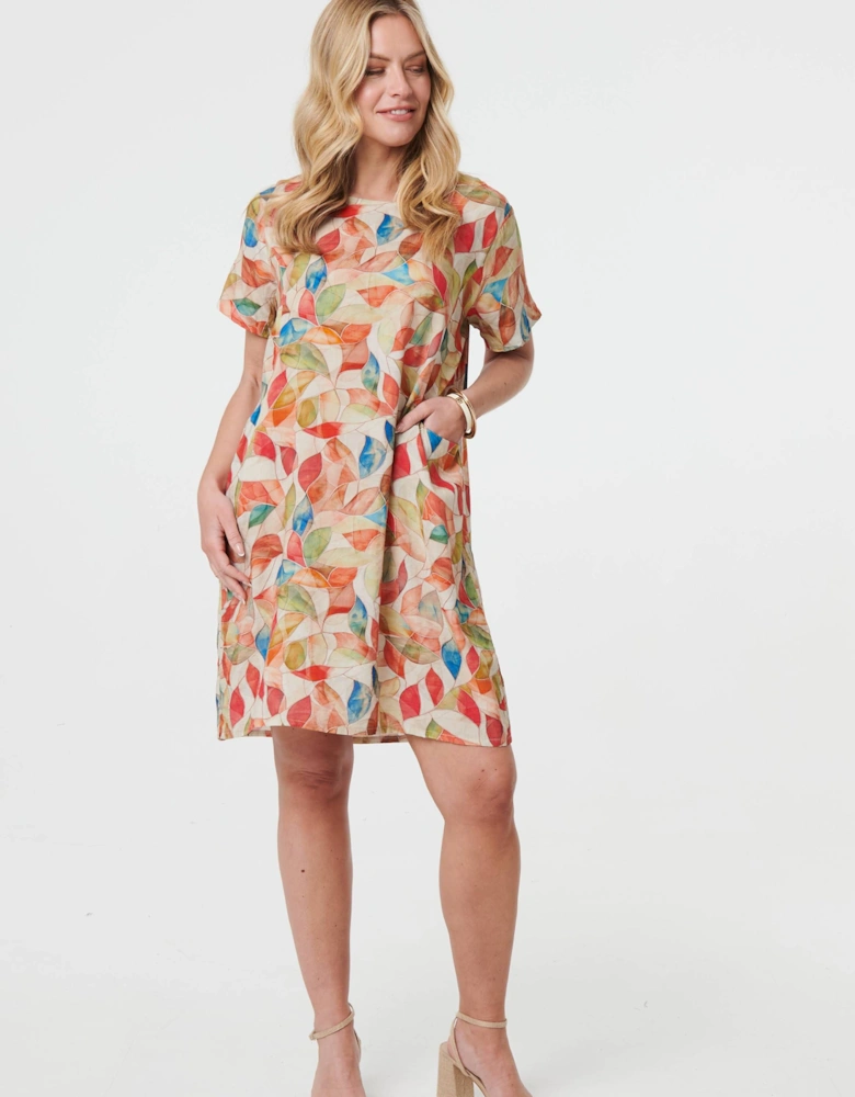 Leaf Print Knee Length Shift Dress