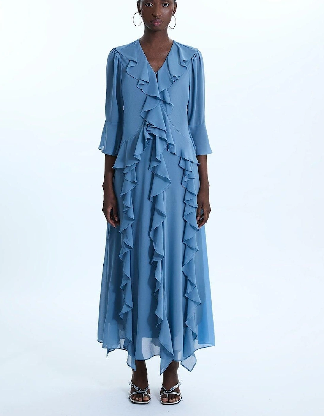 V-neck Chiffon Ruffle Dress, 2 of 1