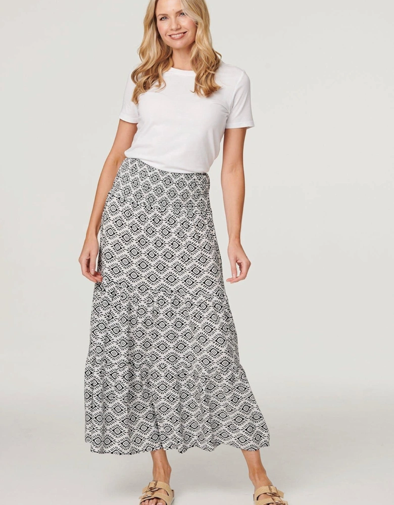 Geo Print High Waist Maxi Skirt