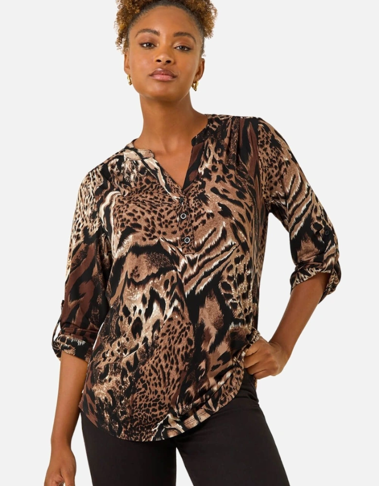 Animal Puff Print Stretch Top