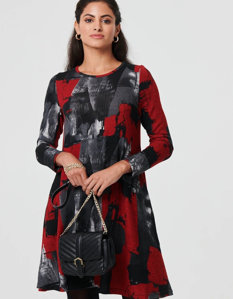 Printed Long Sleeve Short Shift Dress