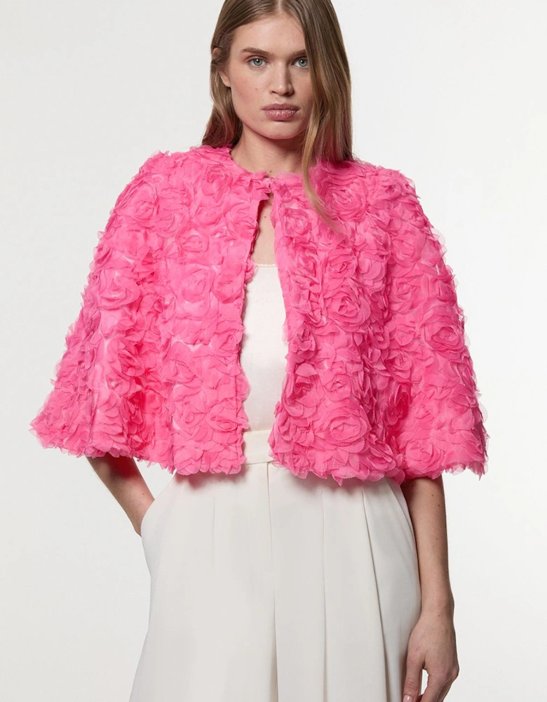 Textured Rosette Woven Cropped Cape