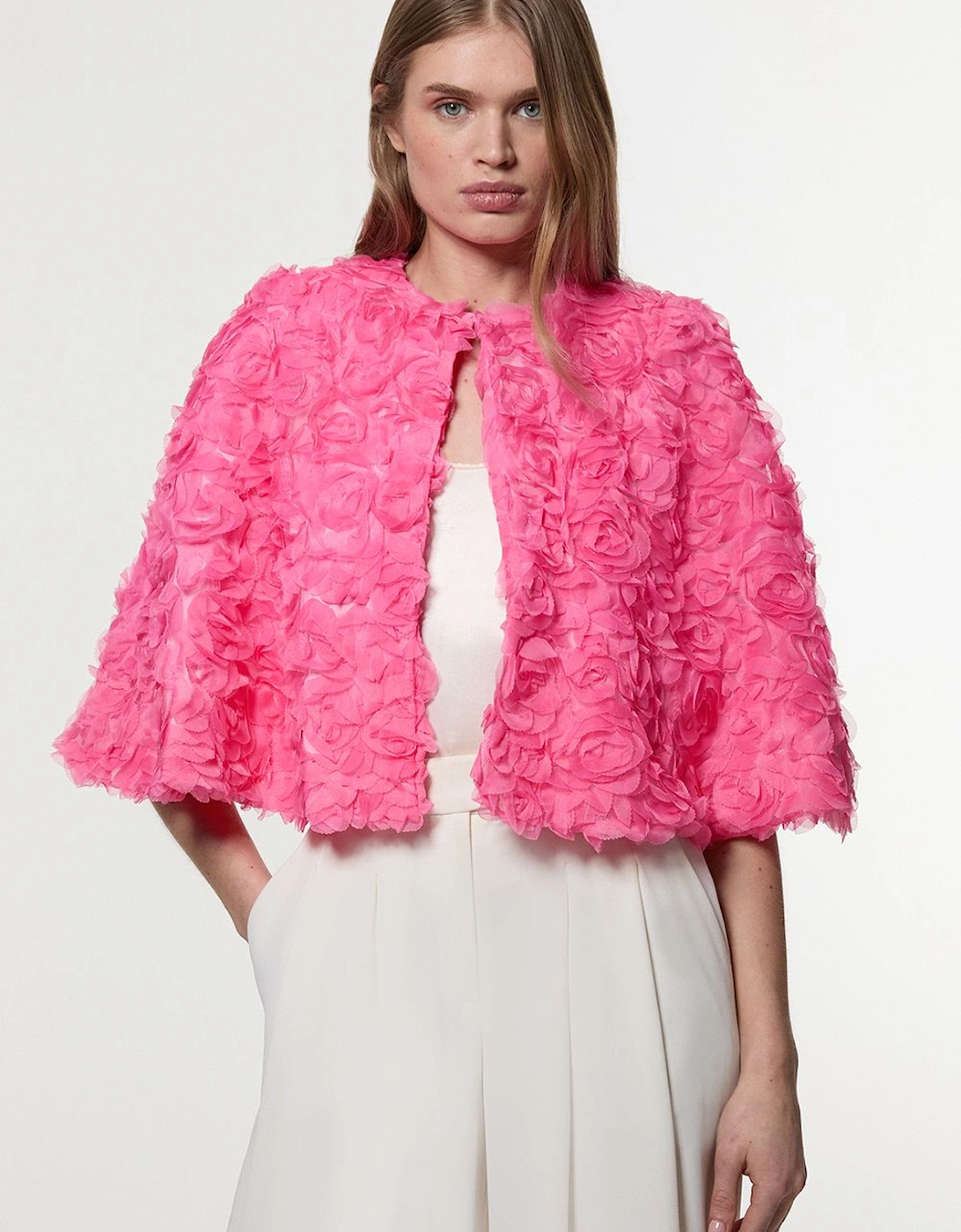 Textured Rosette Woven Cropped Cape, 2 of 1