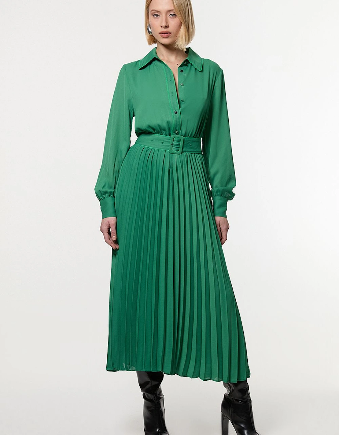 Contrast Tipped Georgette Woven Shirt Dress, 2 of 1