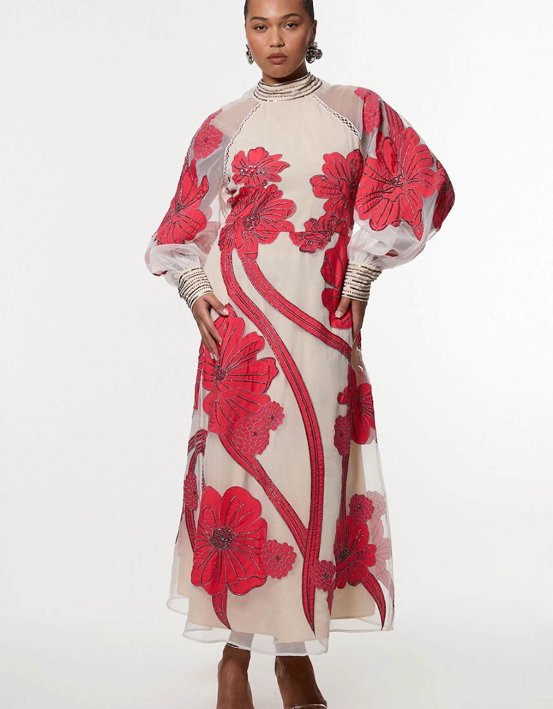 Plus Size Applique Organdie Floral Graphic Maxi Dress, 2 of 1