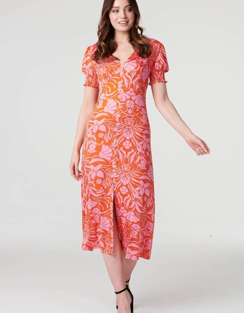 Floral Tie Back Midi Tea Dress