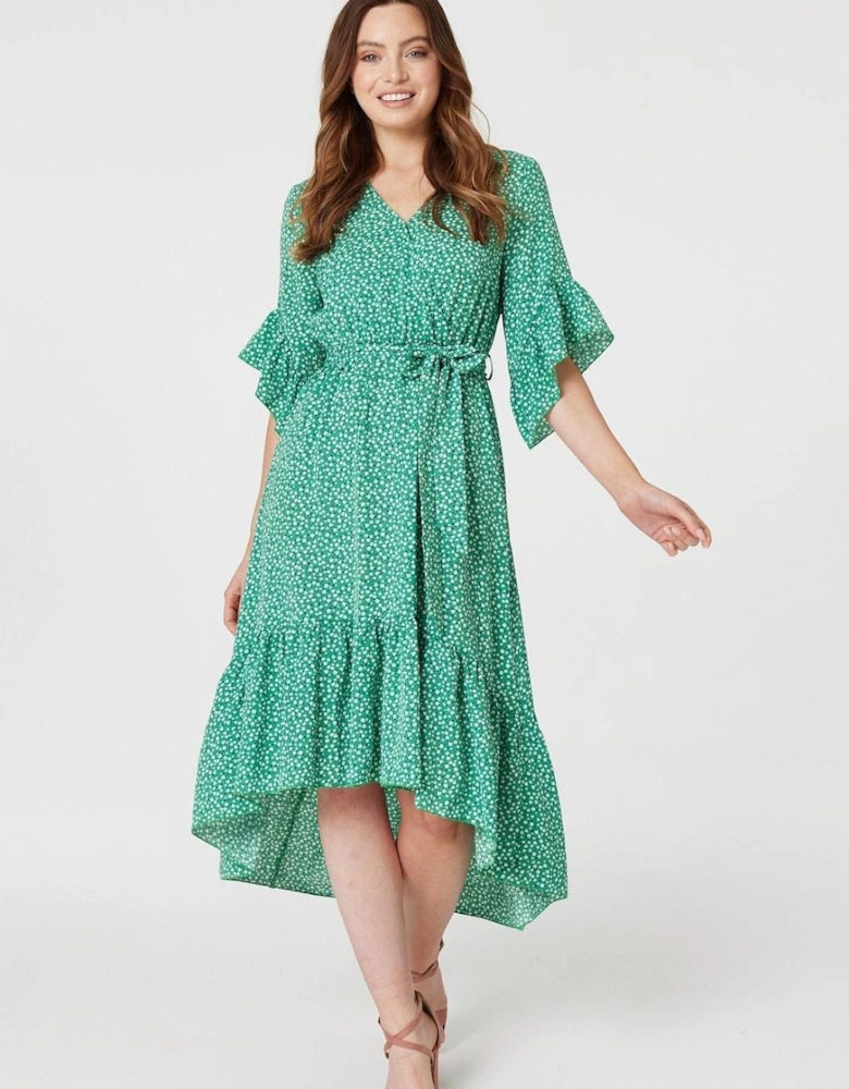 Printed Frilled Wrap Front Dress