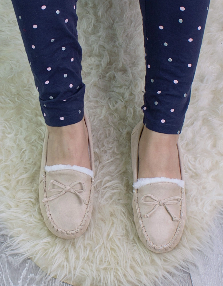 Heel Faux Fur Lined Boat Shoes Moccasin  Slippers
