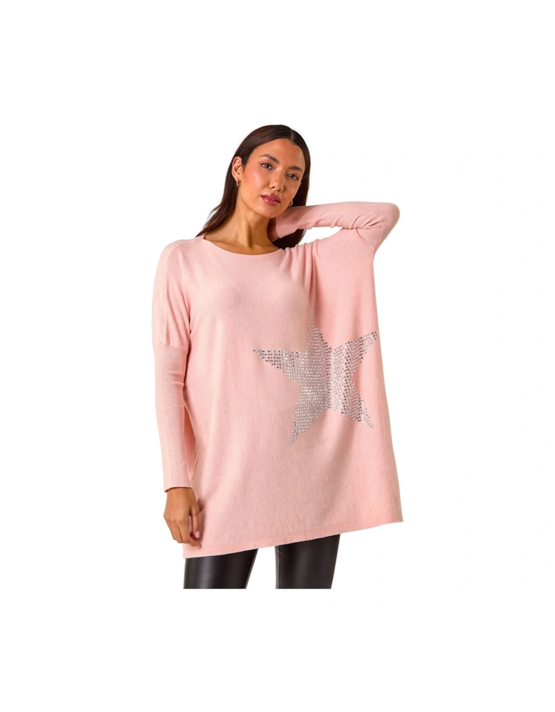 Embellished Star Print Longline Jumper