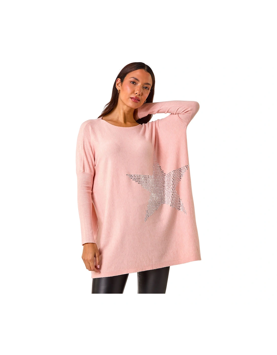 Embellished Star Print Longline Jumper, 2 of 1