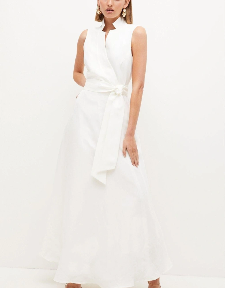 Lydia Millen Petite Linen Wrap Tie Waisted Maxi Dress