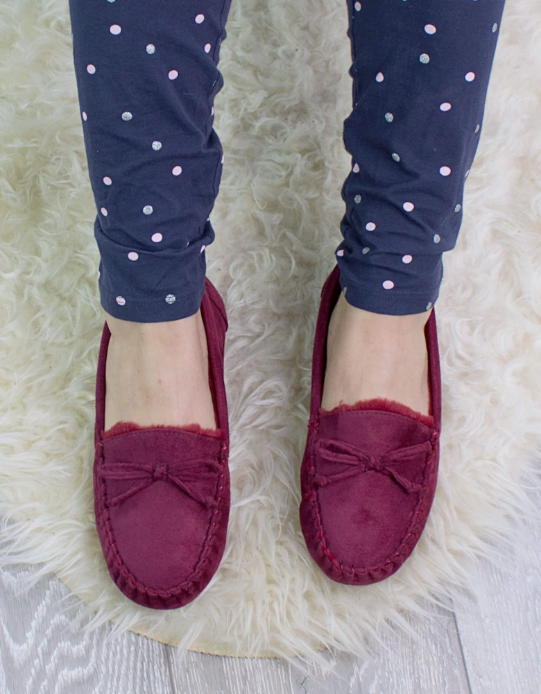 Heel Faux Fur Lined Boat Shoes Moccasin  Slippers